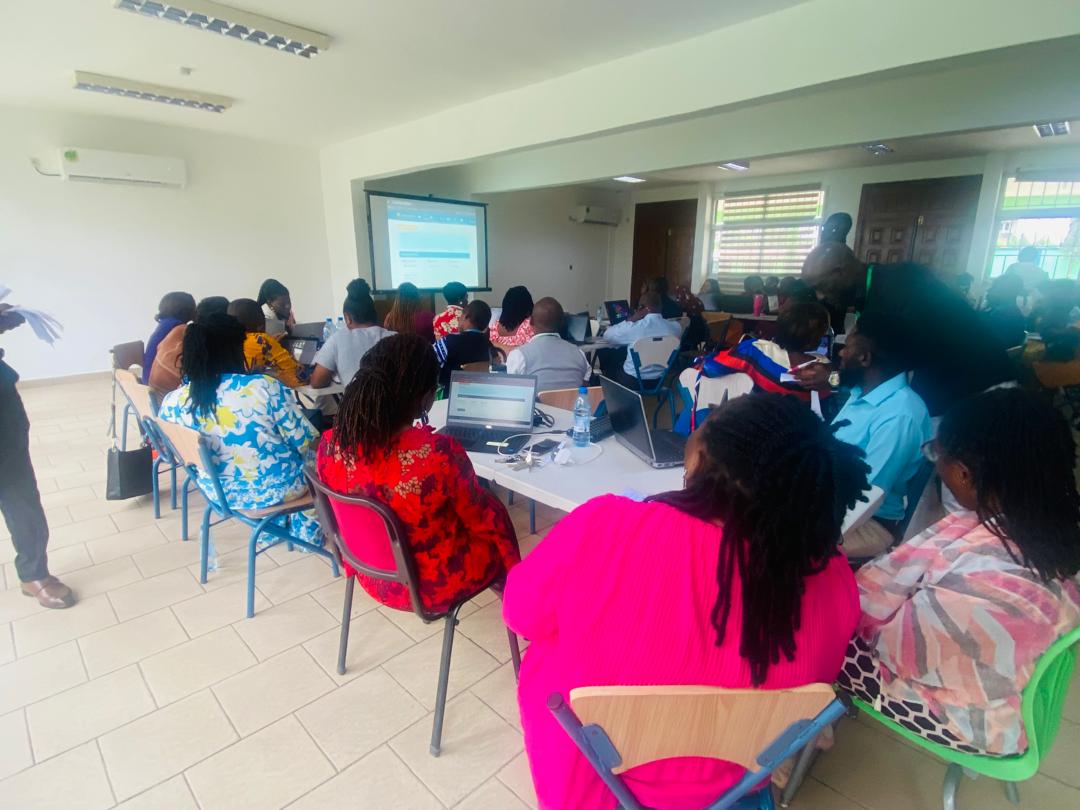 Group training workshop with projector display